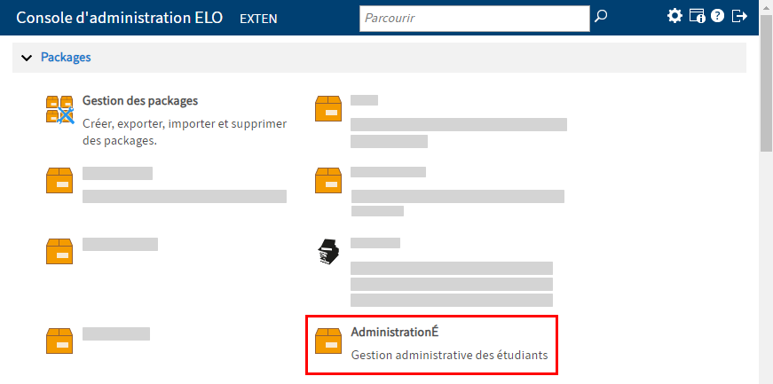 Packages dans la console d'administration ELO