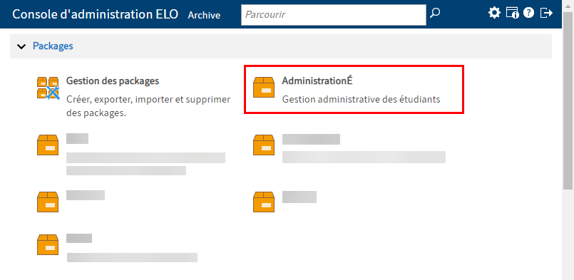 Packages dans la console d'administration ELO