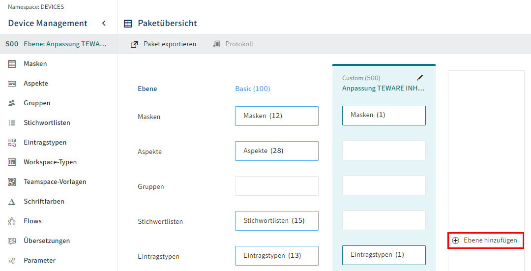 'Ebene hinzufügen' in der Administrationskonsole