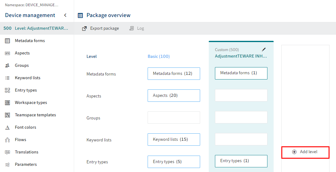 'Add level' in the ELO Administration Console