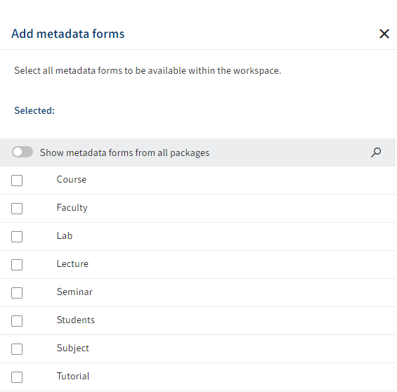 'Add metadata forms' dialog box