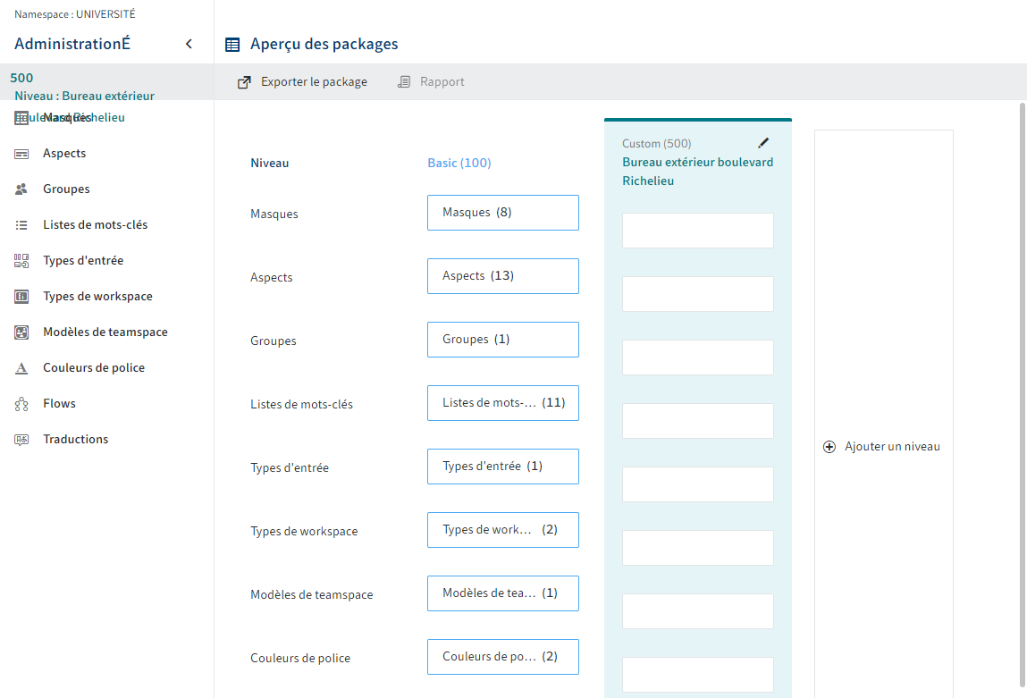 Nouveau package dans la console d'administration ELO