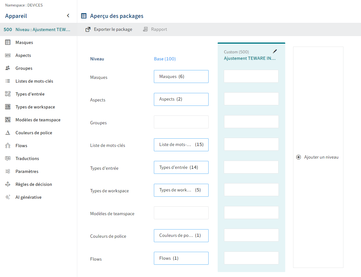 Nouveau package dans la console d'administration ELO