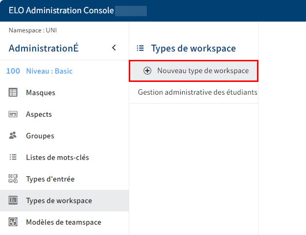 Bouton 'Nouveau type de workspace'