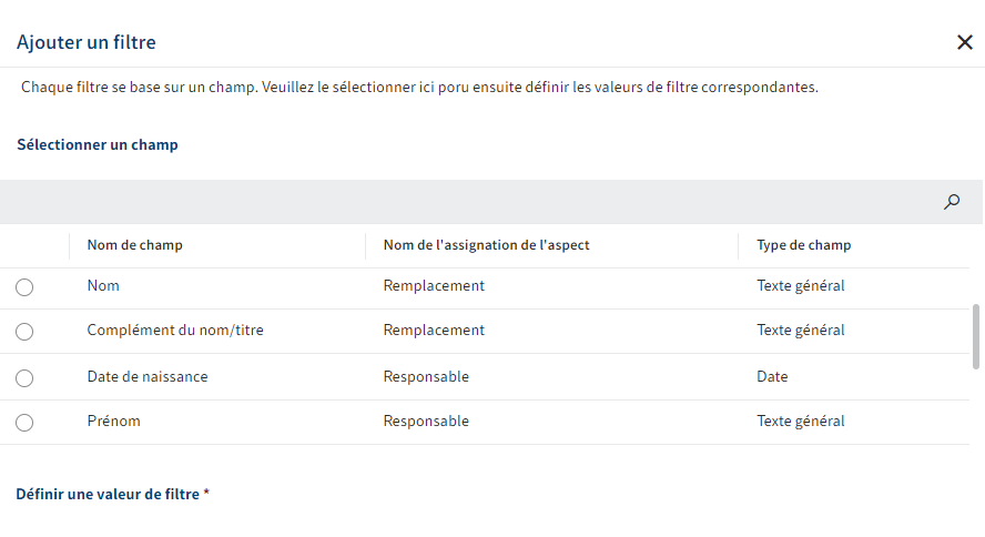 Dialogue 'Ajouter un filtre'