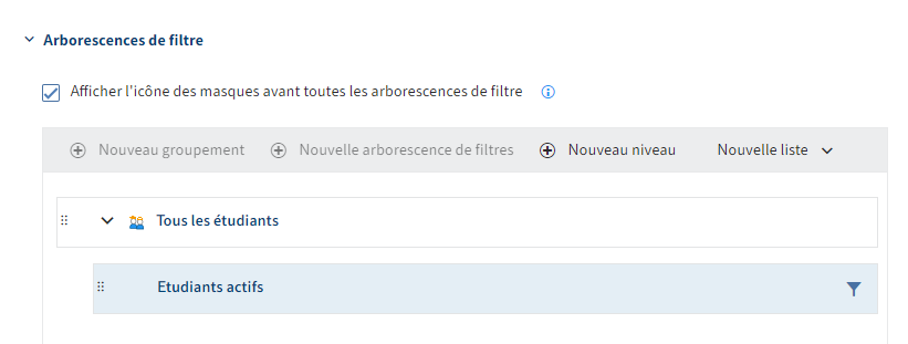 Arborescence de filtre avec niveau