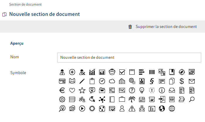 Dialogue 'Section de document'