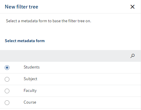 'New filter tree' dialog box