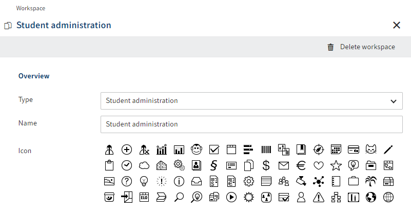 'New workspace' dialog box