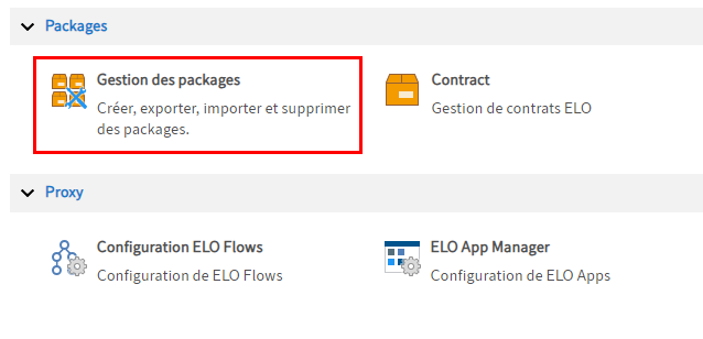 Bouton 'Gestion des packages'