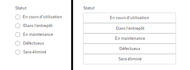 Comparaison des vues entre les boutons radio et les boutons