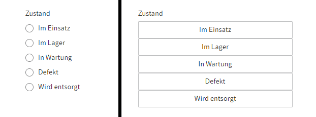 Vergleich der Darstellung zwischen Radio-Buttons und Buttons