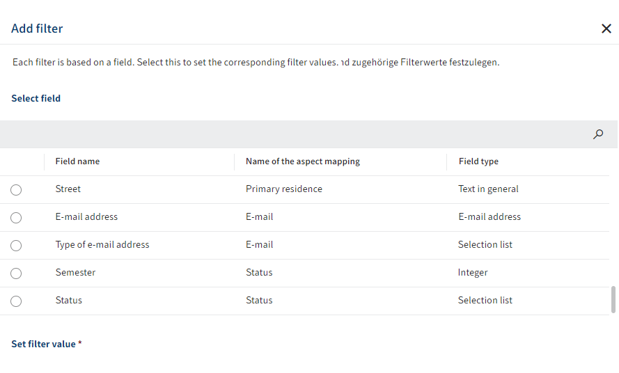 'Add filter' dialog box