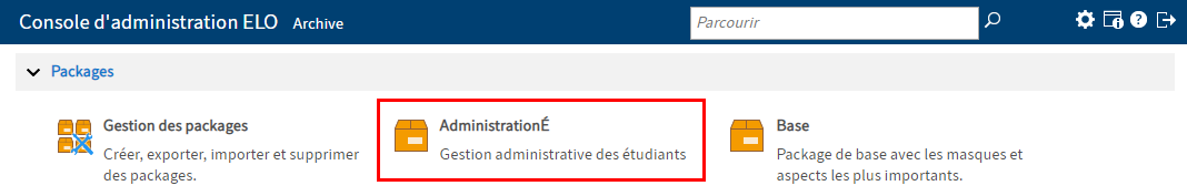 Packages dans la console d'administration ELO