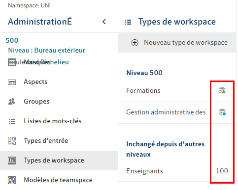 Symboles pour les variants des types de workspace