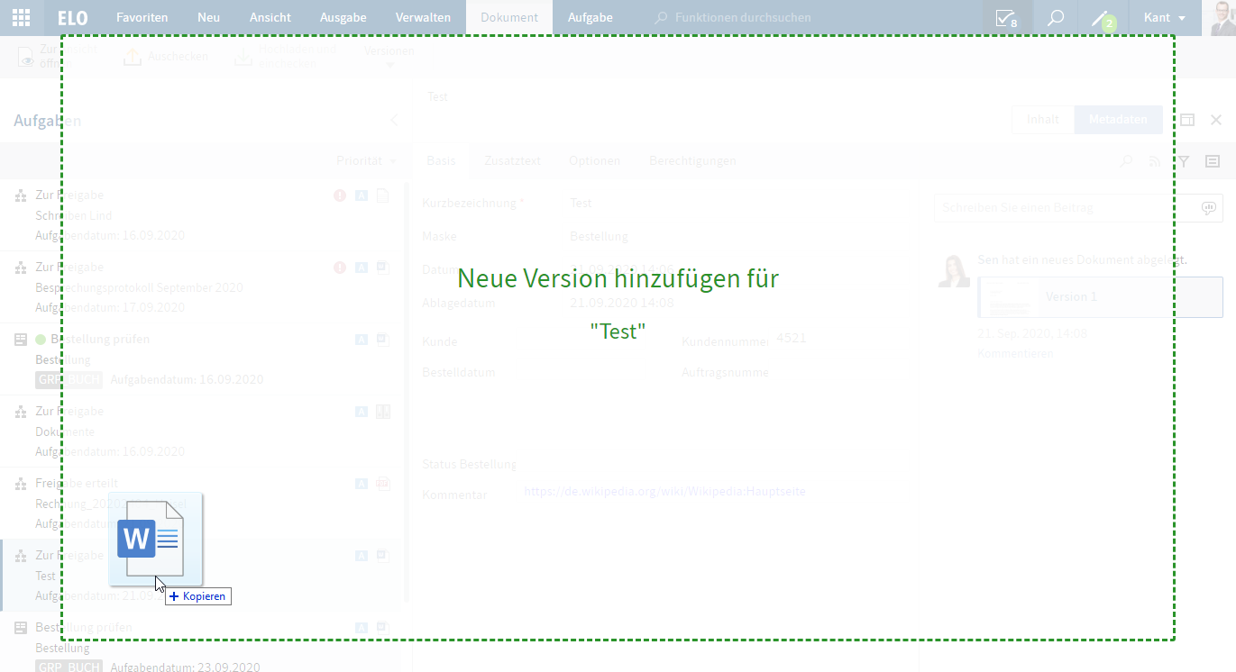 Neue Version hinzufügen per Drag-and-drop