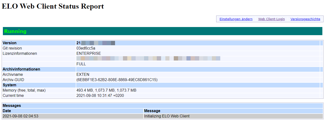 ELO Web Client-Statusseite