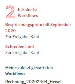 Bereich 'Eskalierte Workflows'