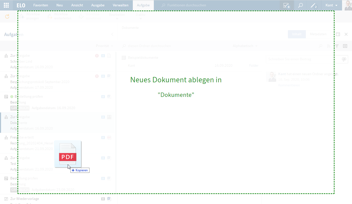 Dokument ablegen per Drag-and-drop