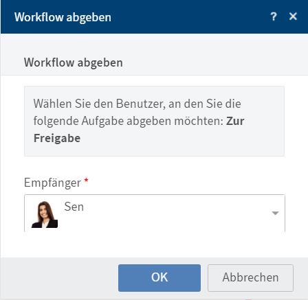 Dialog 'Workflow abgeben'