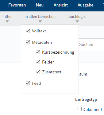 Menü 'in x Teilbereichen'