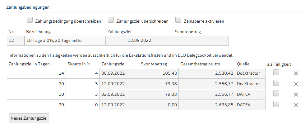 Bereich 'Zahlungsbedingungen'