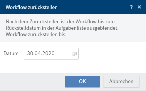 Dialog 'Workflow zurückstellen'