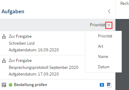Aufgaben sortieren