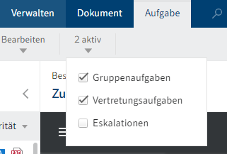 Anzeigeauswahl der Aufgaben