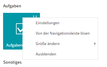 Kontextmenü einer Kachel