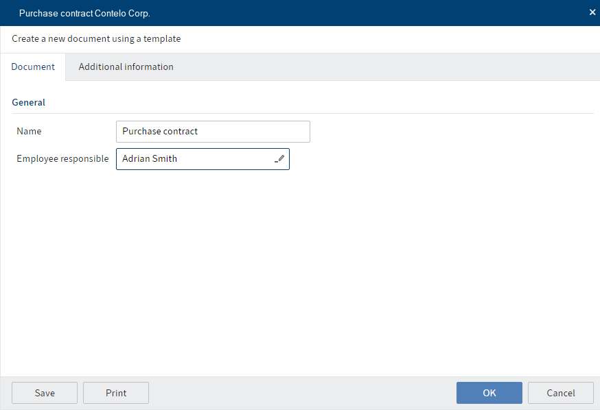 'Create new document' dialog box