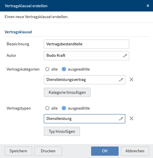 Dialog 'Vertragsklausel erstellen'
