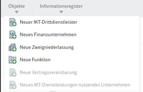 ELO Web Client; Menüband; Funktionen in der Funktionsgruppe 'Objekte'