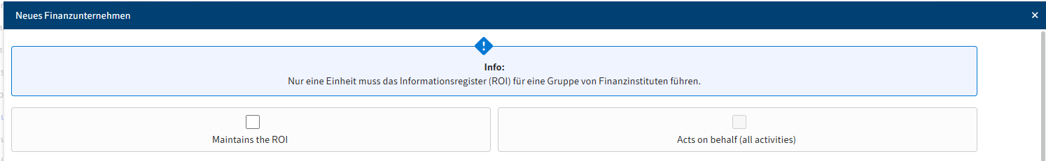 Dialog 'Neues Finanzinstitut'