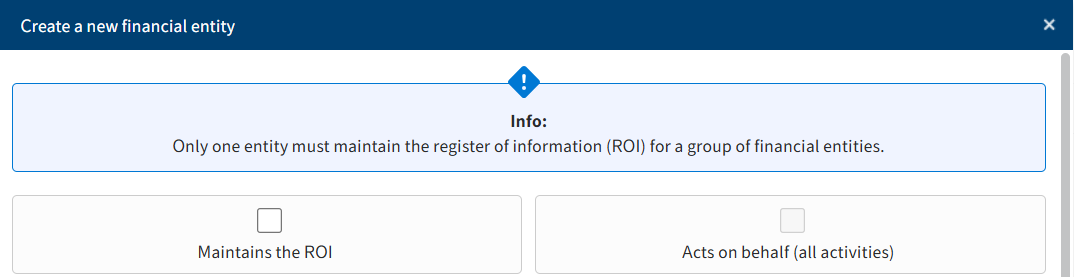 'New financial institute' dialog box