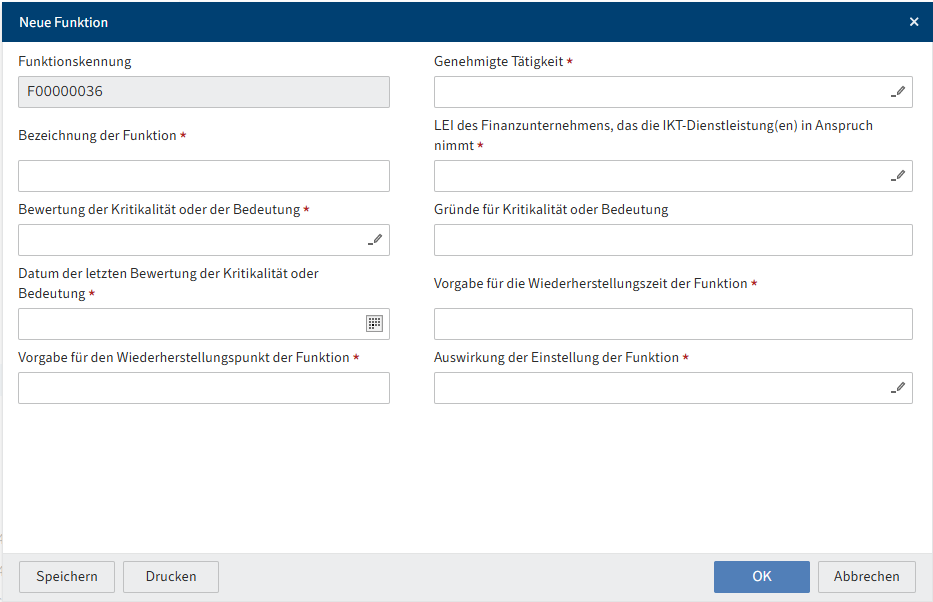 Dialog 'Neue Funktion'