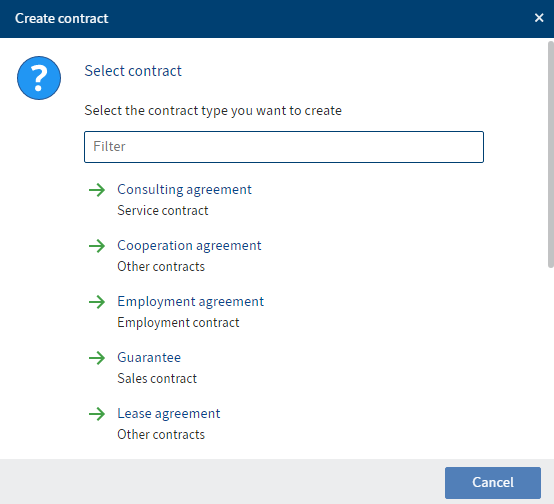 'Select contract' dialog box