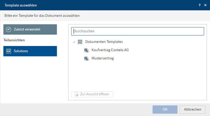 Dialog 'Template auswählen'