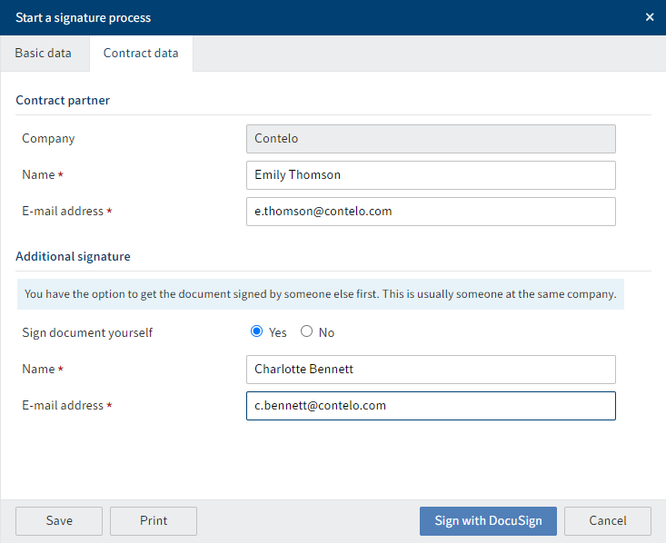 'Start a signature process' dialog box