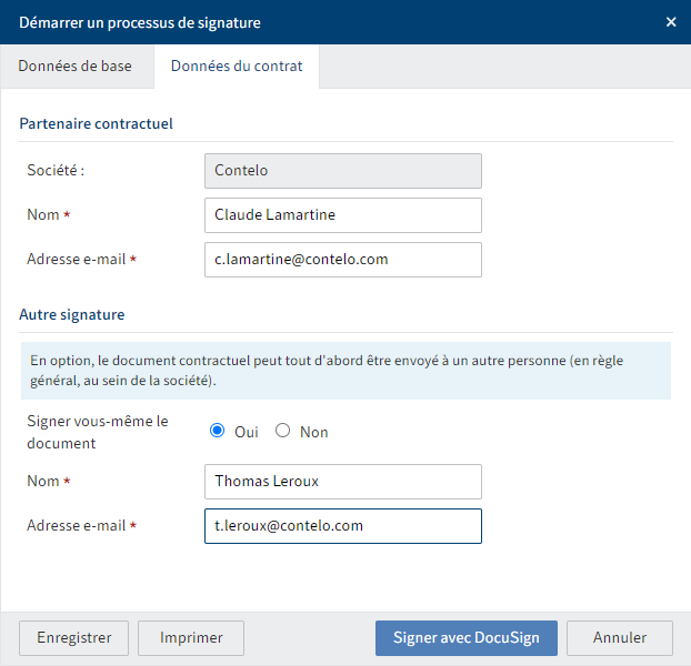 Dialogue 'Démarrer un processus de signature'