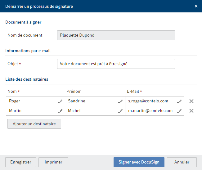 Dialogue 'Démarrer un processus de signature'