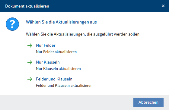 Dialog 'Dokument aktualisieren'