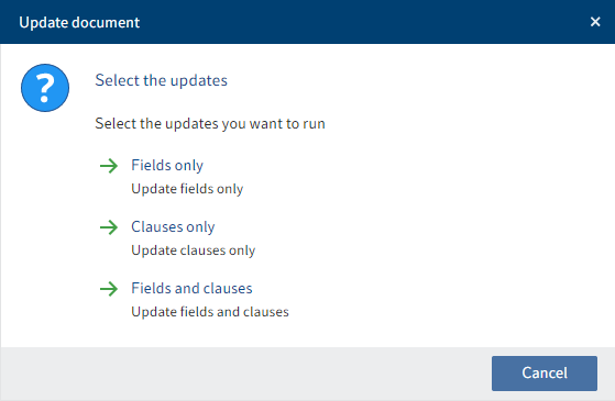 'Update document' dialog box