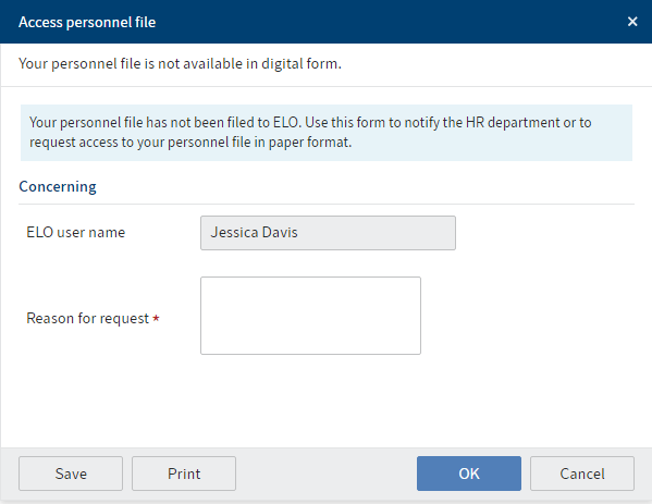 'Access personnel file' dialog box