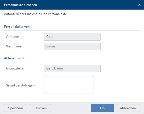 Dialog 'Personalakte einsehen'