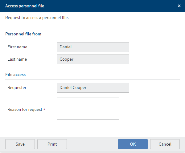 'Access personnel file' dialog box