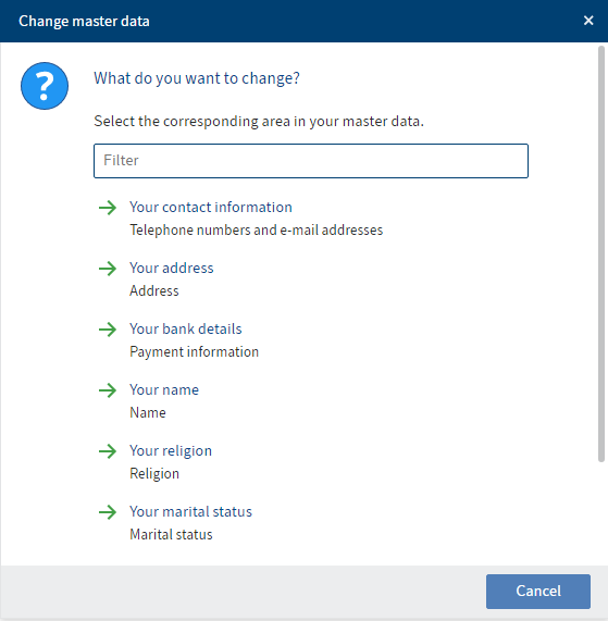 'Change master data' dialog box