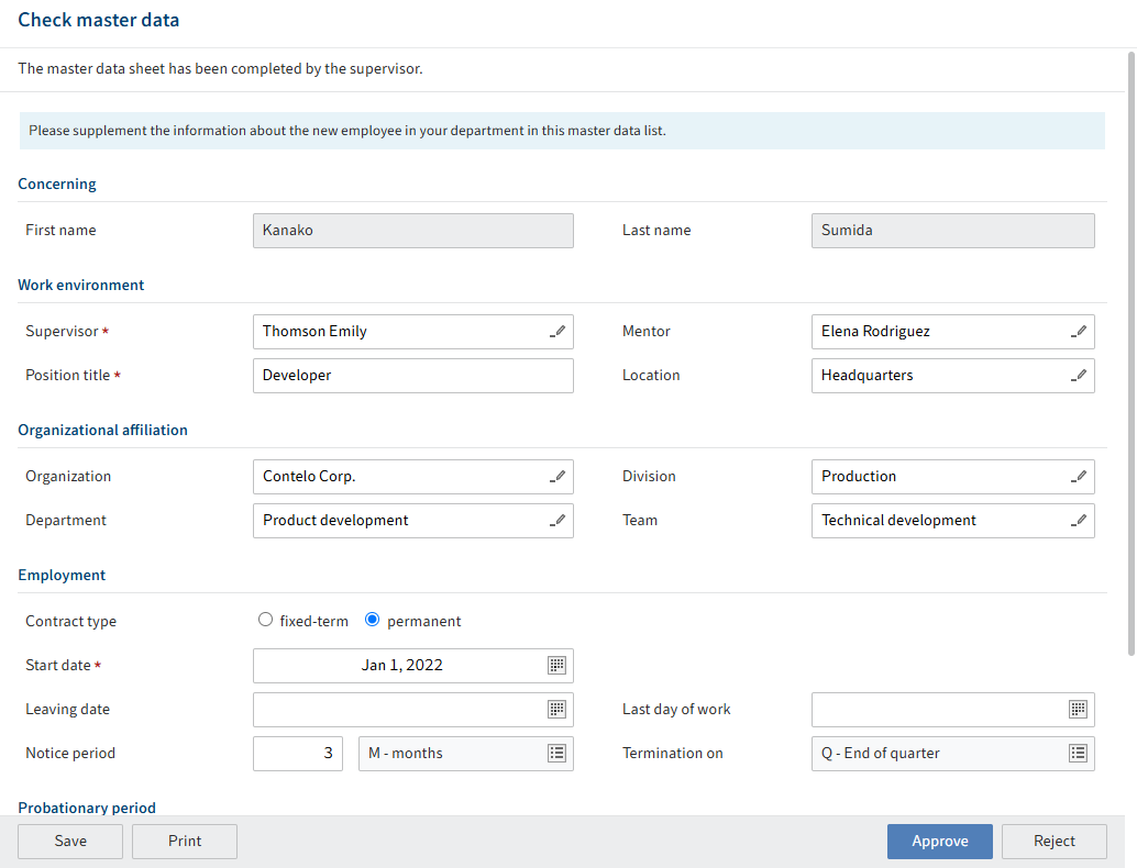 'Check master data' form