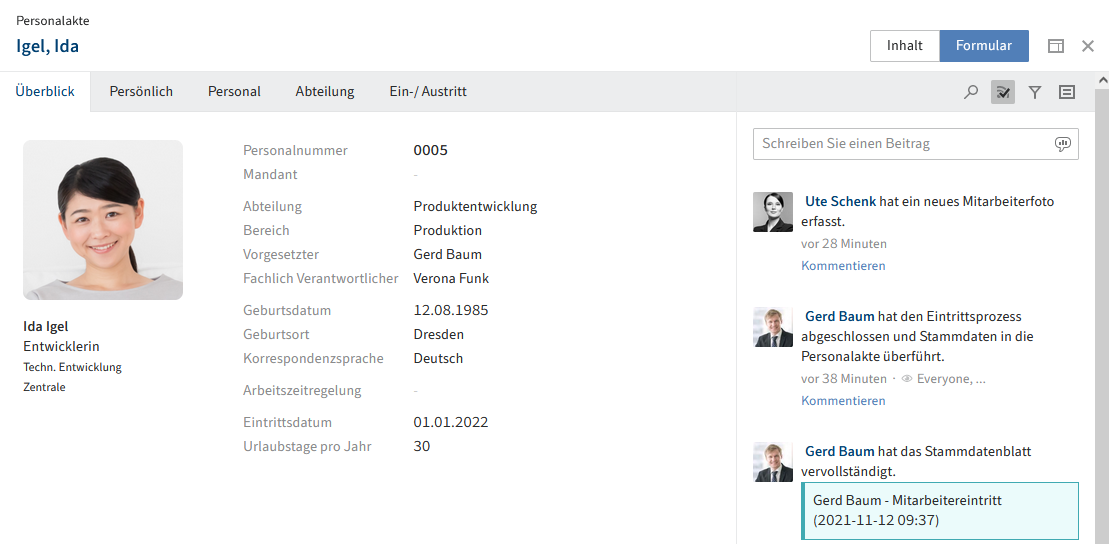 Tab 'Überblick' in der Personalakte