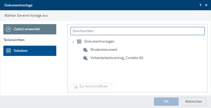 Dialog 'Dokumentvorlage'